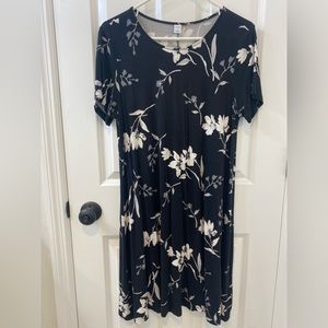 Old Navy black floral knit swing dress